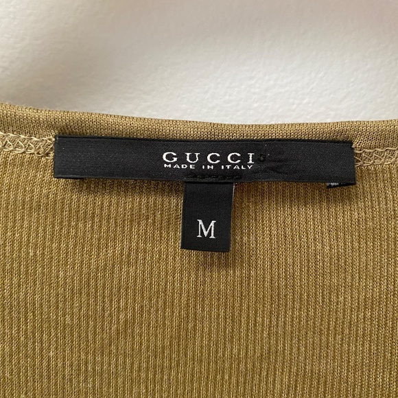 Gucci Ribbed Short Sleeves Silk Cotton Khaki Green Top Italy Size M - Picture 12 of 12